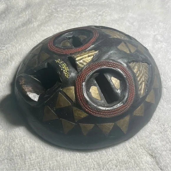𝅺UNIQUE Ashanti Beaded Wood Mask Wall Decor Hand Carved & Authentic Round